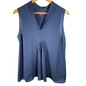 Soft Surroundings Women's Medium Sleeveless Top Blouse Flowy V-Neck Summer Blue